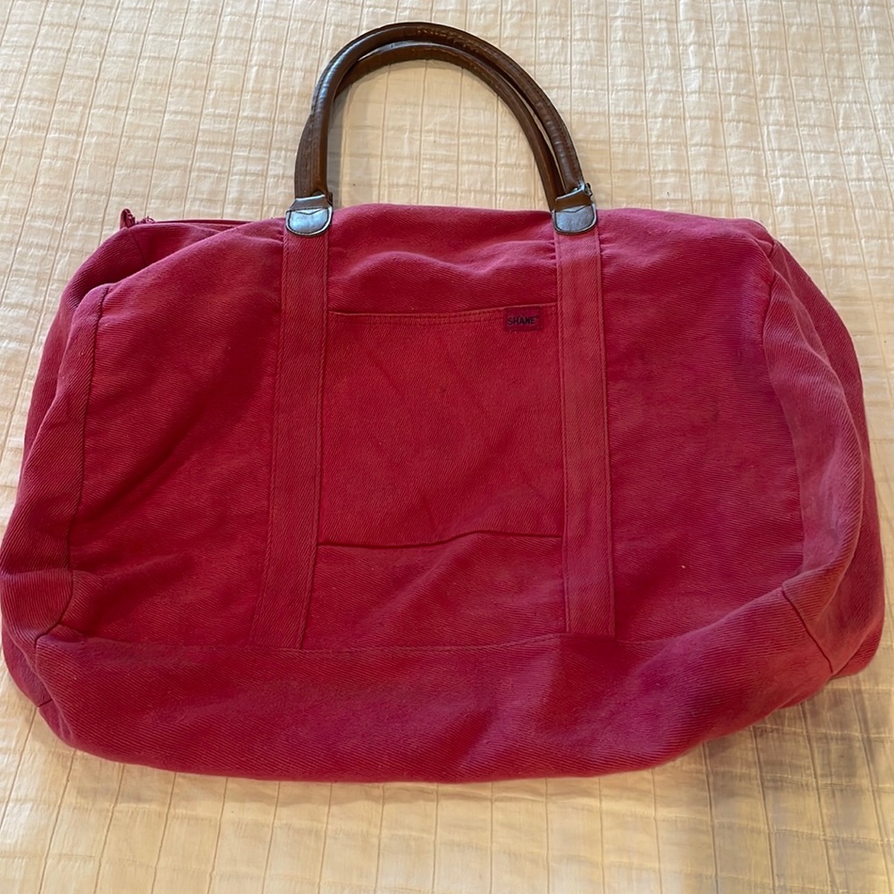 Vintage Shane duffel bag canvas pink leather handles